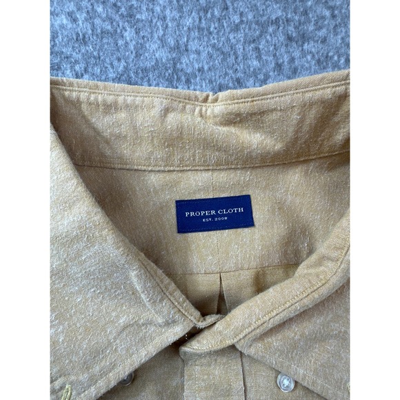 Mens 2XL Proper Cloth 100% Cotton Buttn Down Long Sleeve Shirt Yellow Super Soft - Picture 2 of 7
